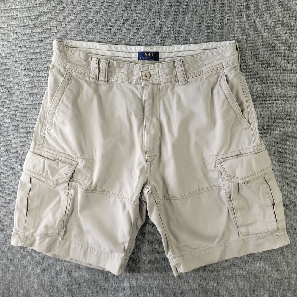 Polo Ralph Lauren Cargo Shorts Mens 36 Beige Khaki Cotton Rip Flaws Distressed